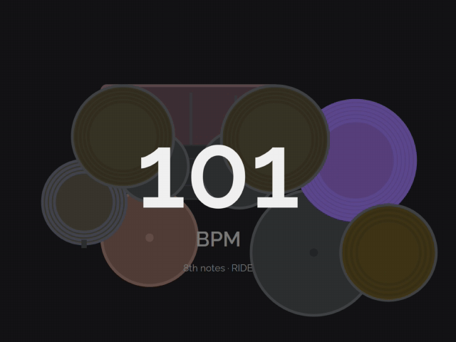 Live BPM counter Beat Studio's BPM counter showing a live reading of 110 BPM from eighth notes on the hi-hat, with a history graph behind it.